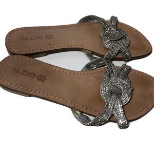ALDO Silver Embellished Knotted Slide Sandals. Size 40